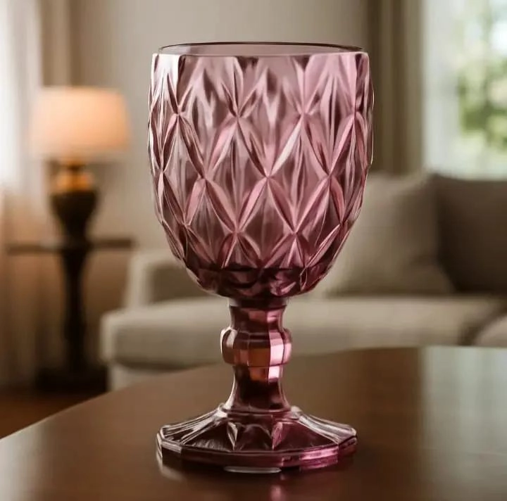 JUEGO DE 6 COPAS DE CRISTAL LABRADO COLOR ROSA - 2