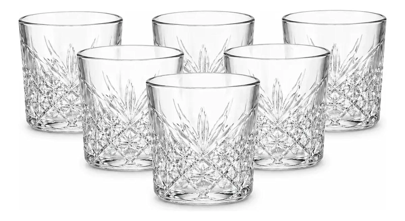 PACK 6 VASOS VIDRIO TALLADO 320CC BAJOS PARA WHISKY - 1