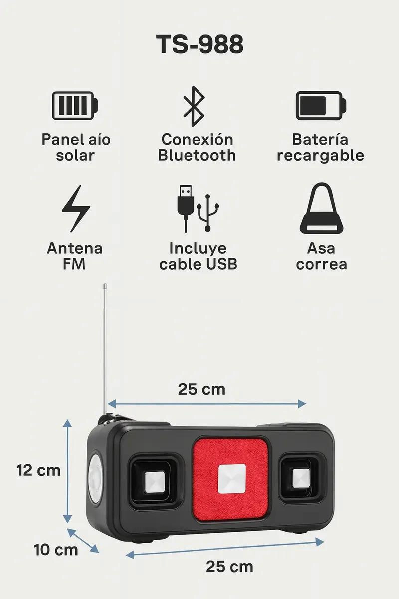 PARLANTE PORTATIL BLUETOOTH CON PANEL SOLAR Y RADIO FM - 2