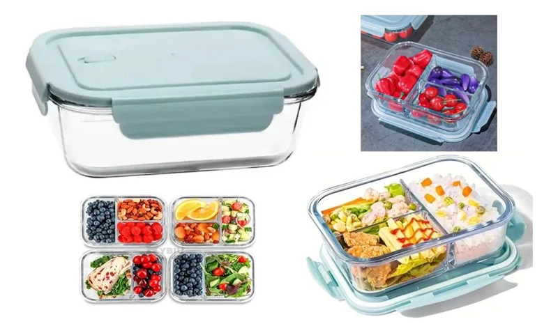 TUPPER DE VIDRIO CON 3 DIVISIONES HERME TICO PARA COMIDA - 2