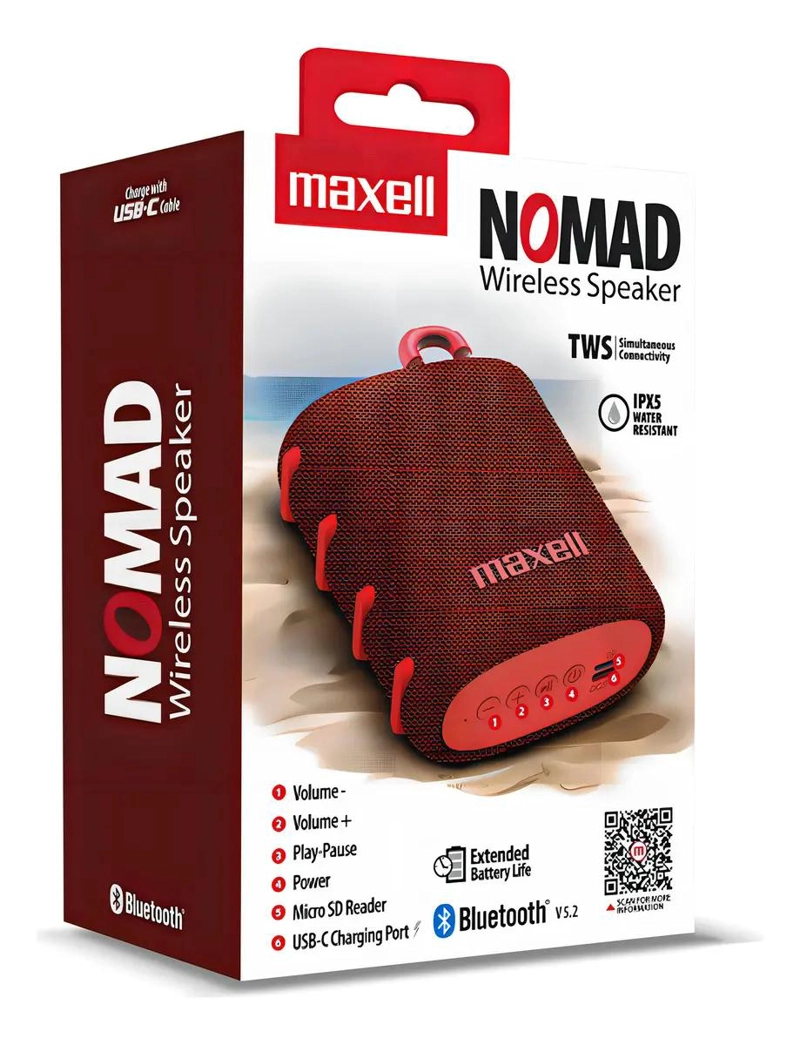 PARLANTE BLUETOOTH PORTATIL RESISTENTE AL AGUA ROJO - 3