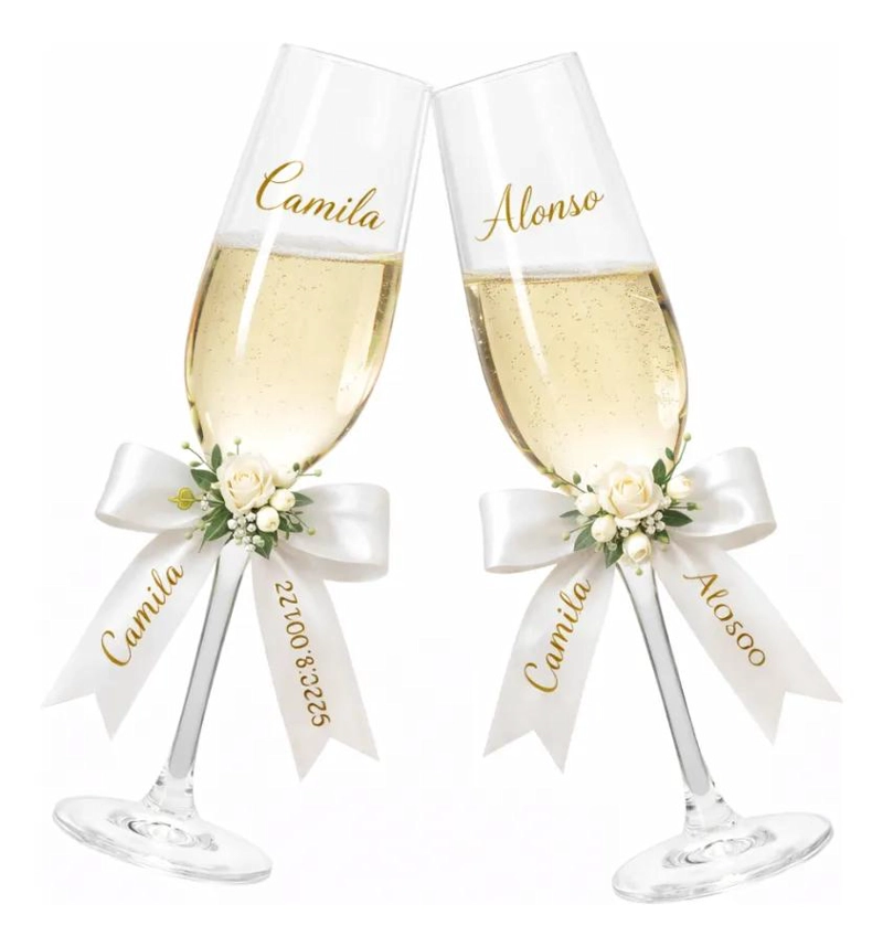 PACK 2 COPAS DE MATRIMONIO PERSONALIZADAS CON CINTA - 1