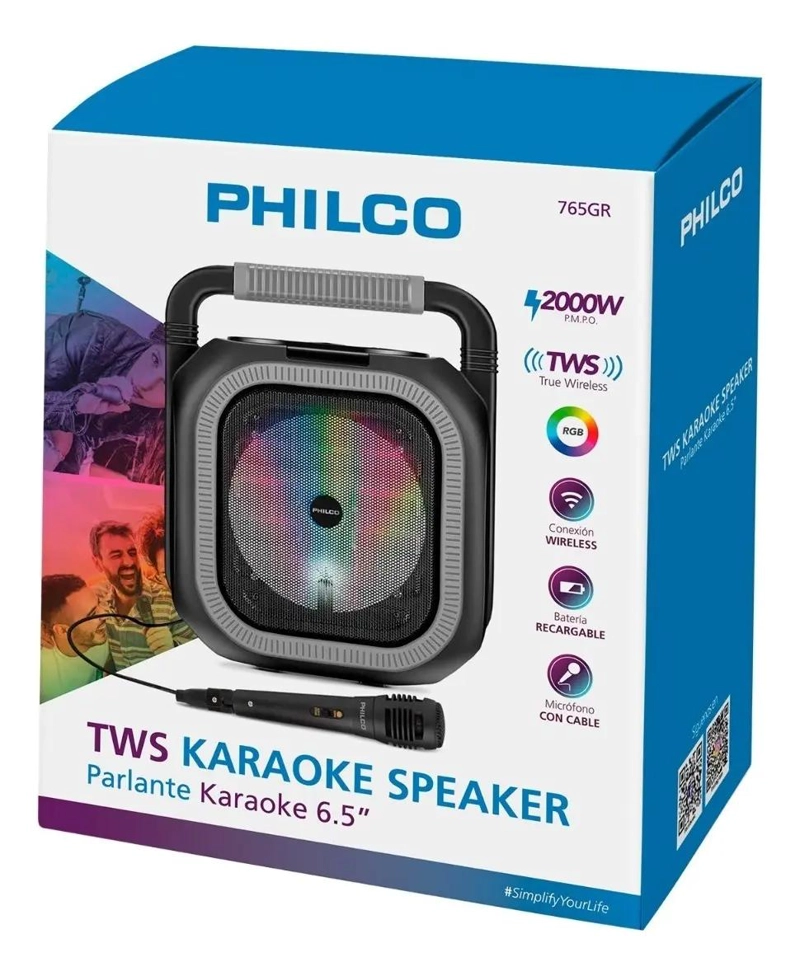 PARLANTE KARAOKE BLUETOOTH 6.5' RGB 2000W NEGRO - 4