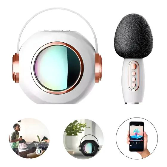 PARLANTE BLUETOOTH KARAOKE CON MICROFONO Y LUCES RGB - 1