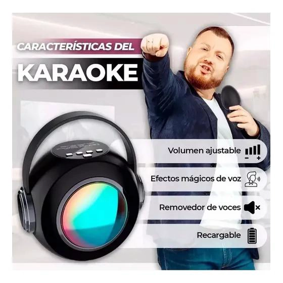 PARLANTE BLUETOOTH KARAOKE CON MICROFONO Y LUCES RGB - 2