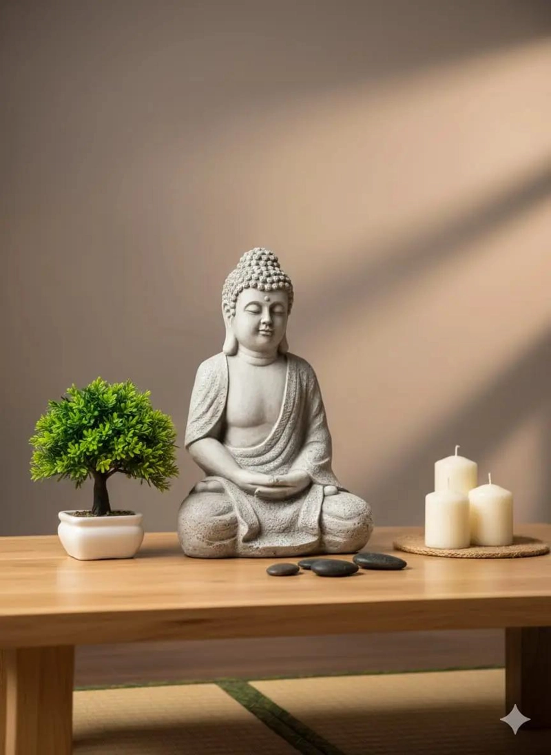 ESTATUA BUDA MEDITACION DECORATIVA GRIS 28X38.5X59 CM - 2