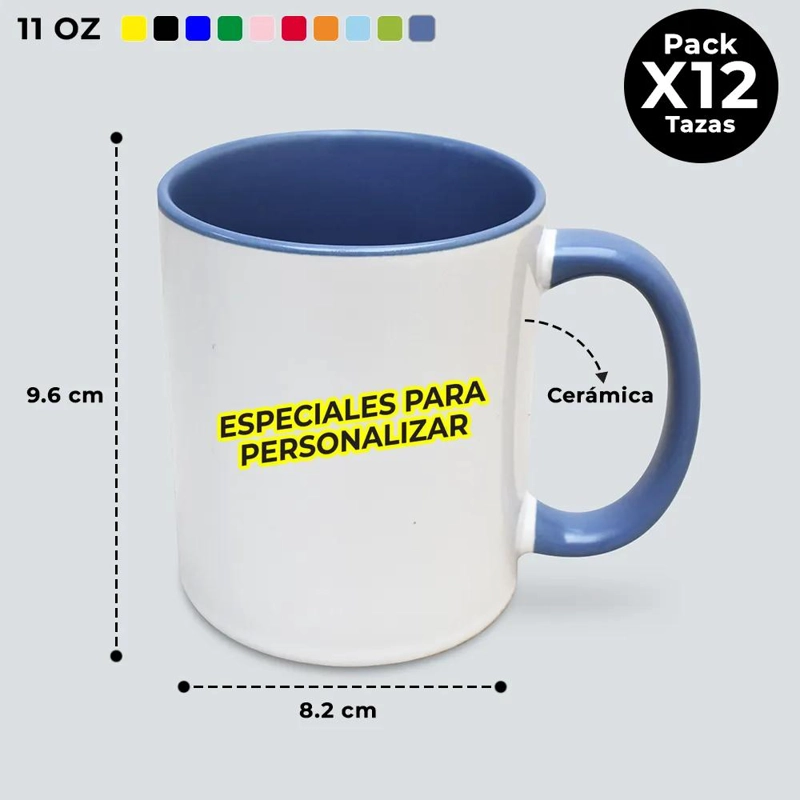 PACK 12 TAZAS 11 OZ INTERIOR Y MANGO COLOR - 3