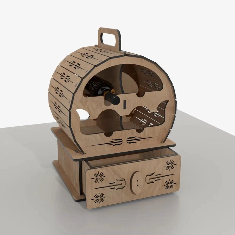 CAJA DE MADERA PARA 4 BOTELLAS DE VINO CON CAJON - 1