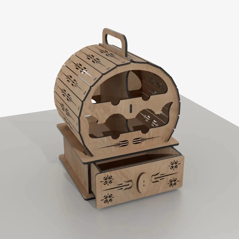 CAJA DE MADERA PARA 4 BOTELLAS DE VINO CON CAJON - 2