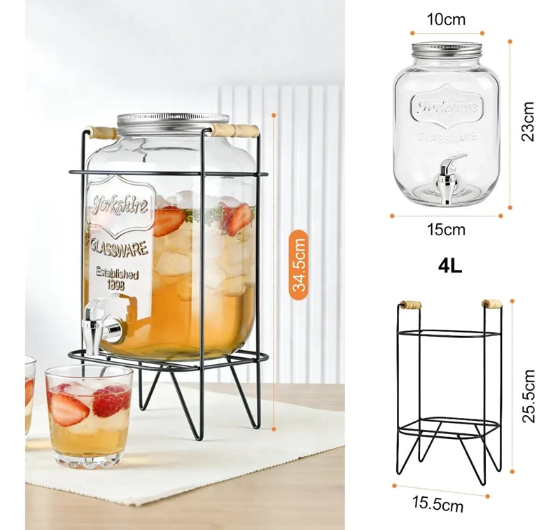 DISPENSADOR DE BEBIDAS DE VIDRIO CON SOPORTE 4L - 2