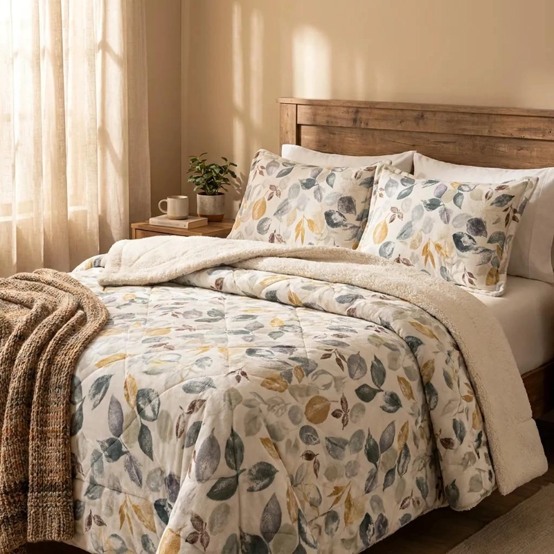 CUBRECAMA 2 PLAZAS FLANNEL CON SHERPA GRIS - 1