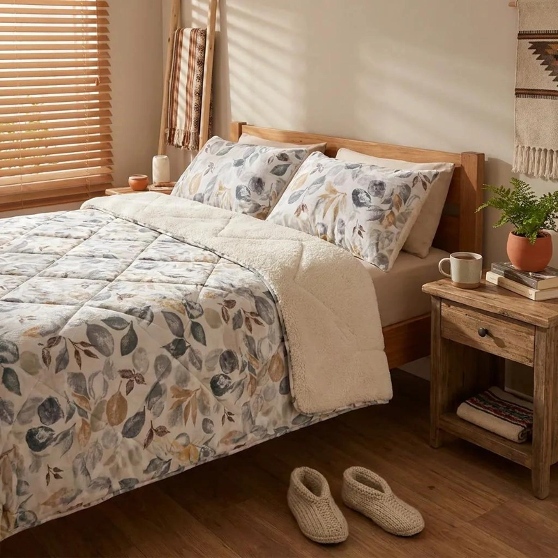 CUBRECAMA 2 PLAZAS FLANNEL CON SHERPA GRIS - 4