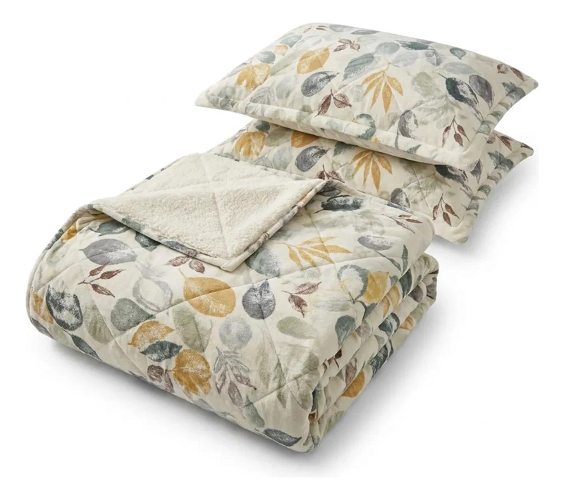 CUBRECAMA 2 PLAZAS FLANNEL CON SHERPA GRIS - 5