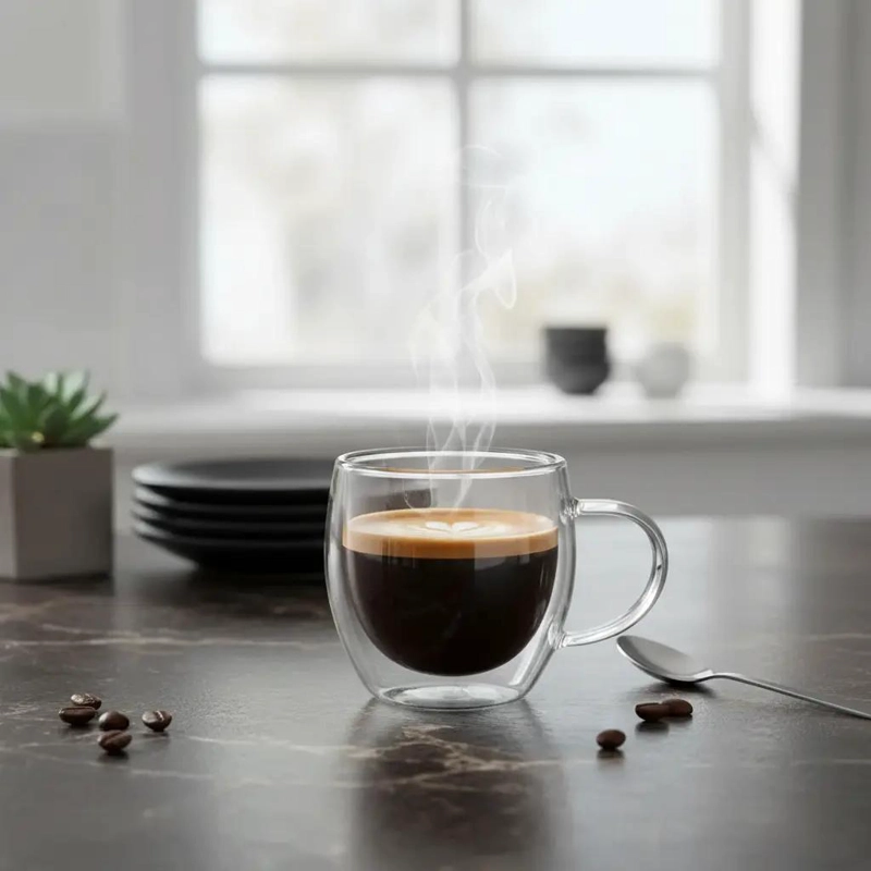 SET 4 TAZAS DOBLE PARED VIDRIO 250ML PARA CAFE  Y TE - 2