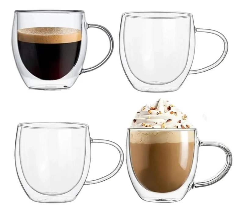 SET 4 TAZAS DOBLE PARED VIDRIO 250ML PARA CAFE  Y TE - 3