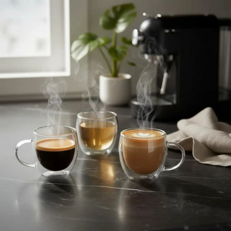 SET 4 TAZAS DOBLE PARED VIDRIO 250ML PARA CAFE  Y TE - 4