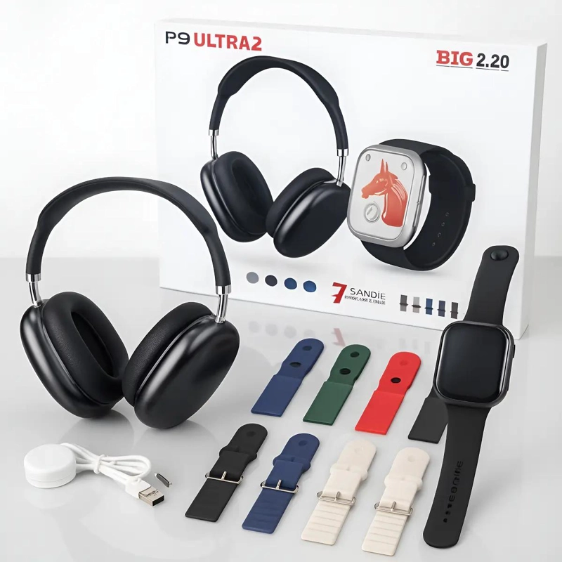 GENÉRICO COMBO AUDIFONOS P9 ULTRA 2 Y SMARTWATCH BIG 2.20 CON 7 CX