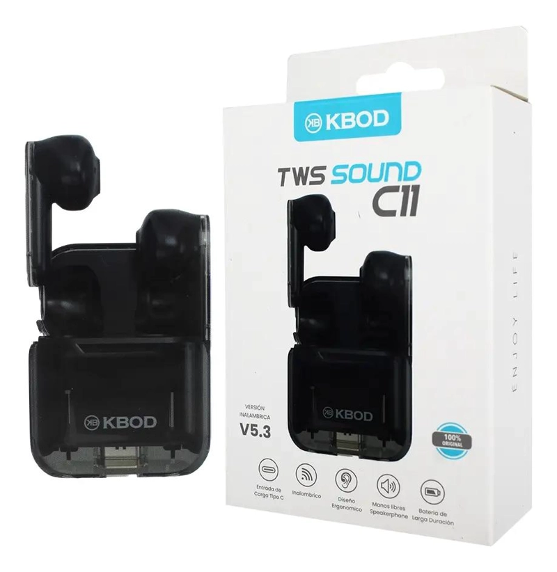 AUDIFONOS INALAMBRICOS BLUETOOTH CON ESTUCHE NEGRO - 1
