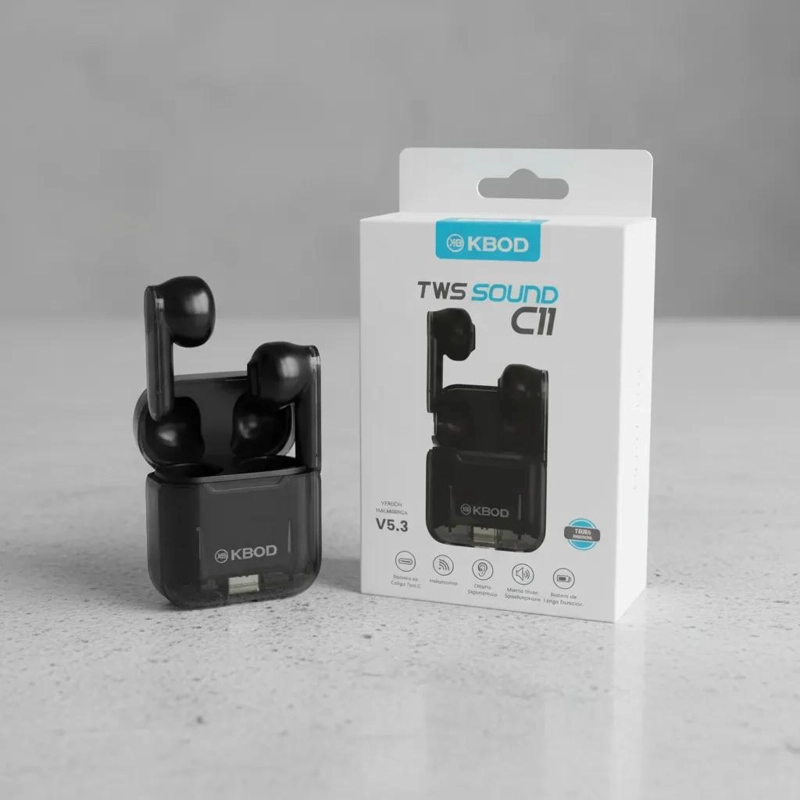 AUDIFONOS INALAMBRICOS BLUETOOTH CON ESTUCHE NEGRO - 3