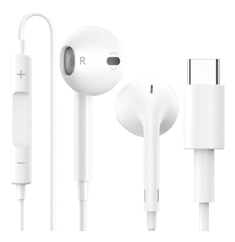 AUDIFONOS USB-C CON CONTROL DE VOLUMEN BLANCO - 1