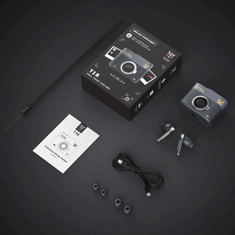 AUDIFONOS INALAMBRICOS IN-EAR DISEÑO CAMARA T18 NEGRO - 4
