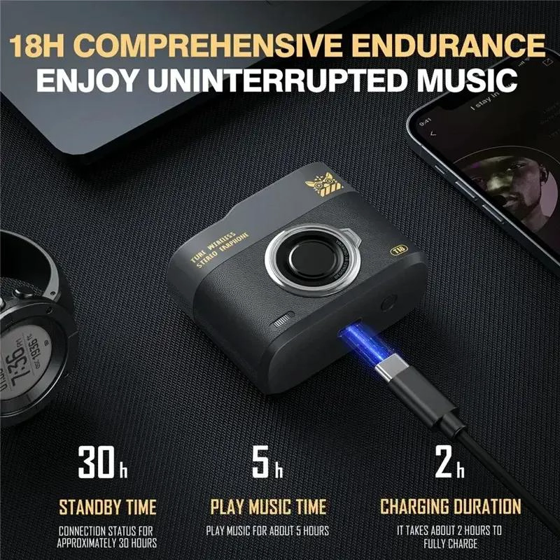 AUDIFONOS INALAMBRICOS IN-EAR DISEÑO CAMARA T18 NEGRO - 5