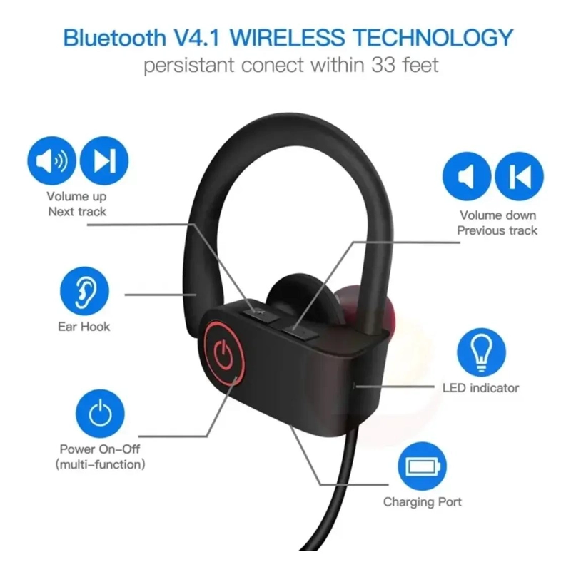 AUDIFONOS INALAMBRICOS DEPORTIVOS U8 CON MICROFONO - 4