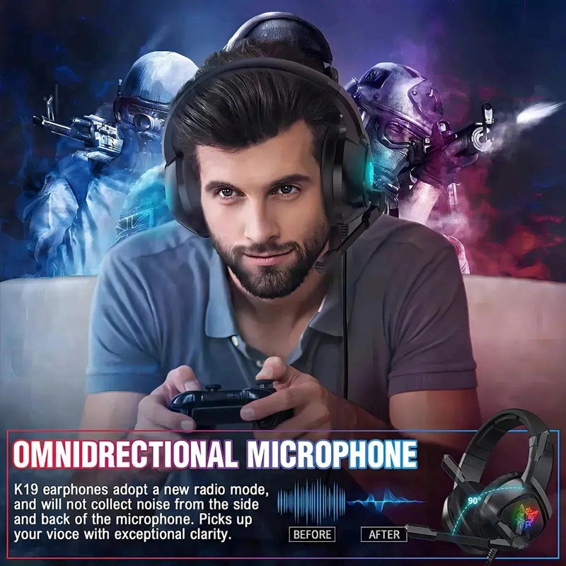 AUDIFONOS GAMER K19 CON CANCELACION DE RUIDO Y SONIDO ENF - 5