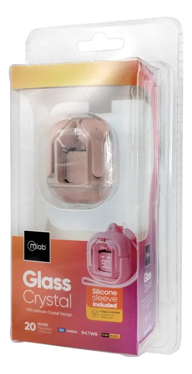 AUDIFONOS TWS GLASS CRYSTAL CON ESTUCHE DE SILICONA ROSA - 5
