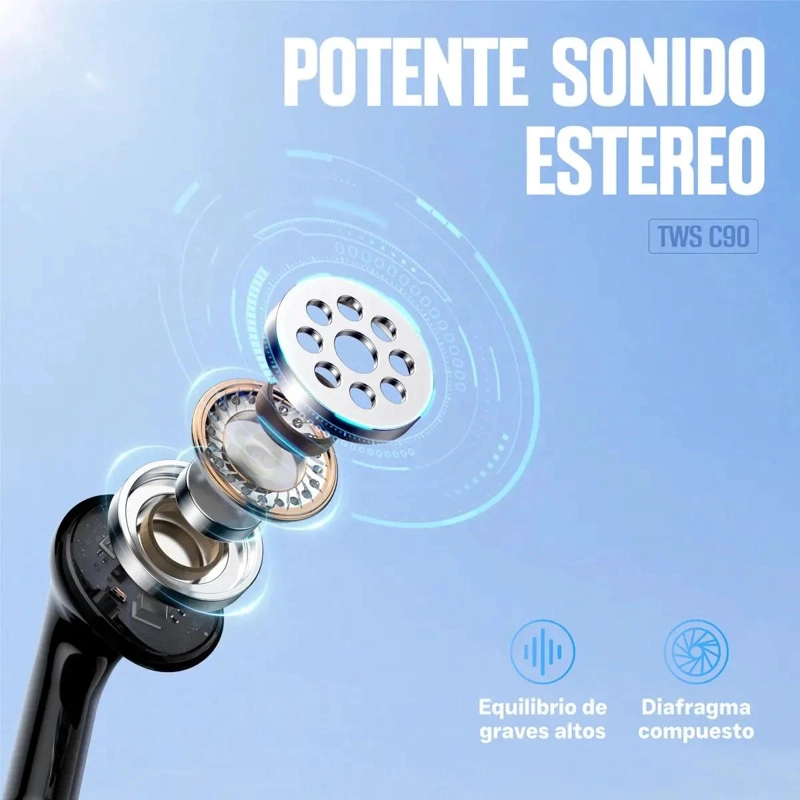AUDIFONOS INALAMBRICOS TWS-C90 CON MICROFONO Y ESTUCHE - 1