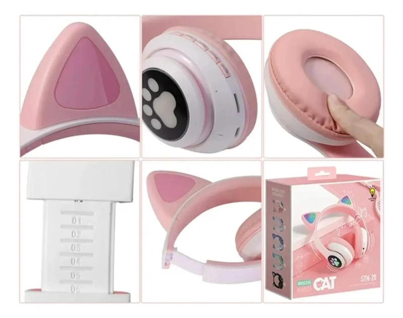 AUDIFONOS BLUETOOTH INALAMBRICOS OREJAS DE GATO RGB ROSA - 2