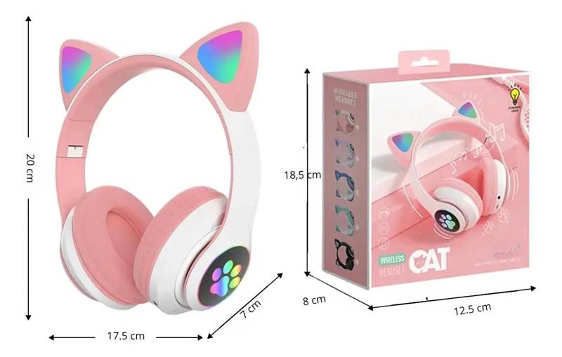 AUDIFONOS BLUETOOTH INALAMBRICOS OREJAS DE GATO RGB ROSA - 5