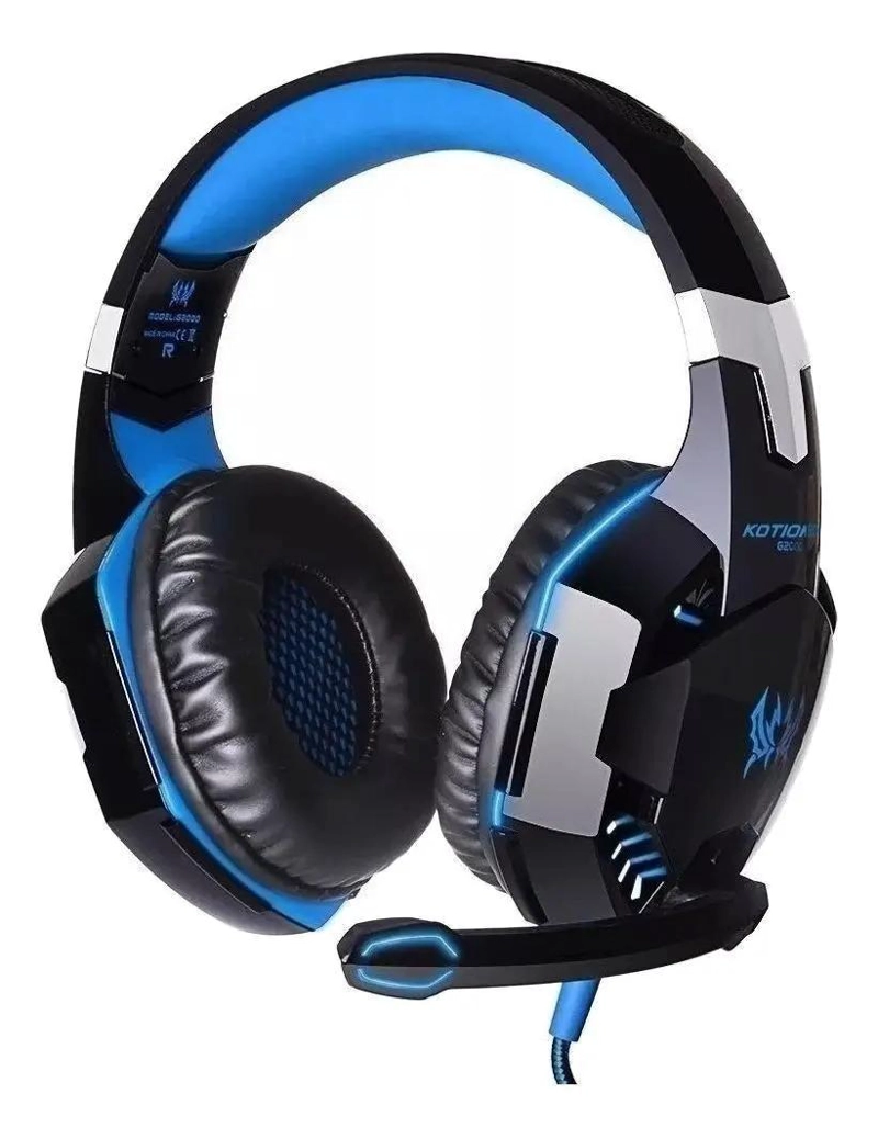 AURICULARES GAMER CON LUZ LED NEGRO Y AZUL - 1
