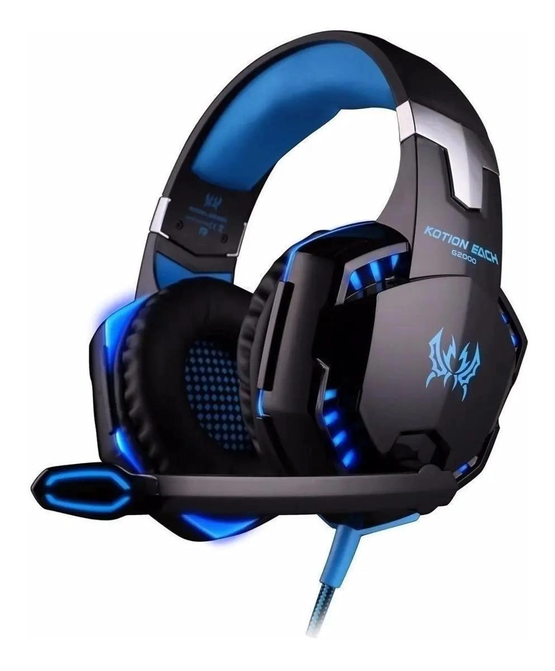 AURICULARES GAMER CON LUZ LED NEGRO Y AZUL - 2