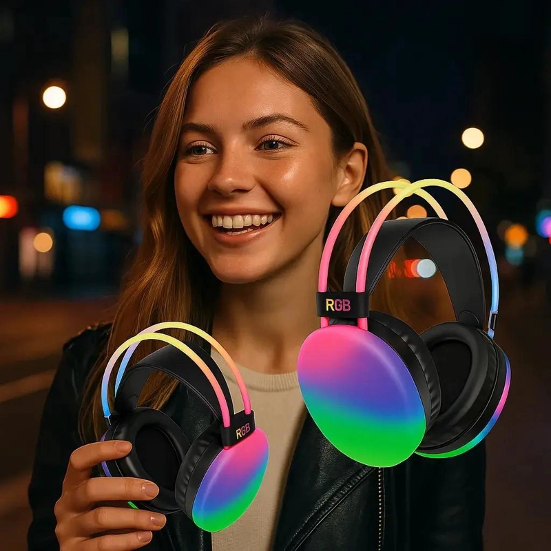 AUDIFONOS INALAMBRICOS RGB CON MICROFONO Y LUCES - 2