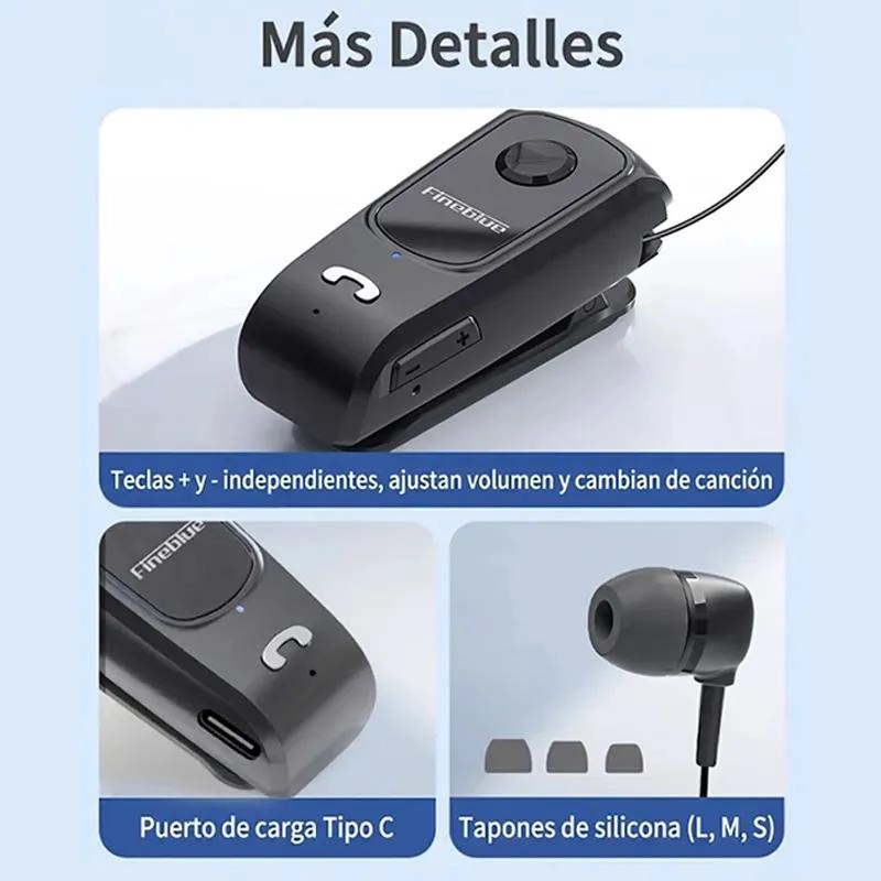 AUDIFONOS BLUETOOTH CLIP RETRACTIL MANOS LIBRES - 5
