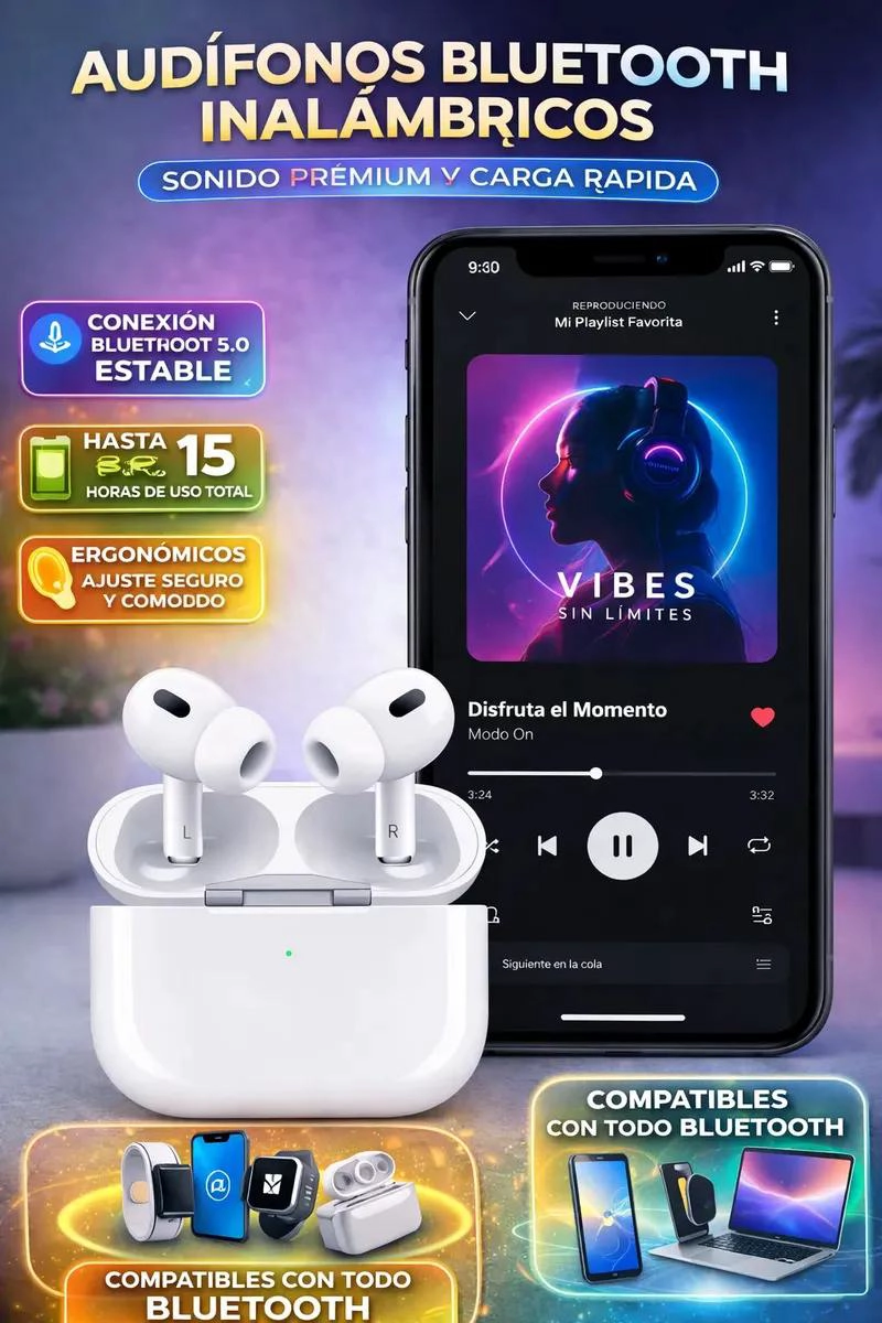 AUDIFONOS BLUETOOTH INALAMBRICOS BLANCOS CON ESTUCHE DE C - 2