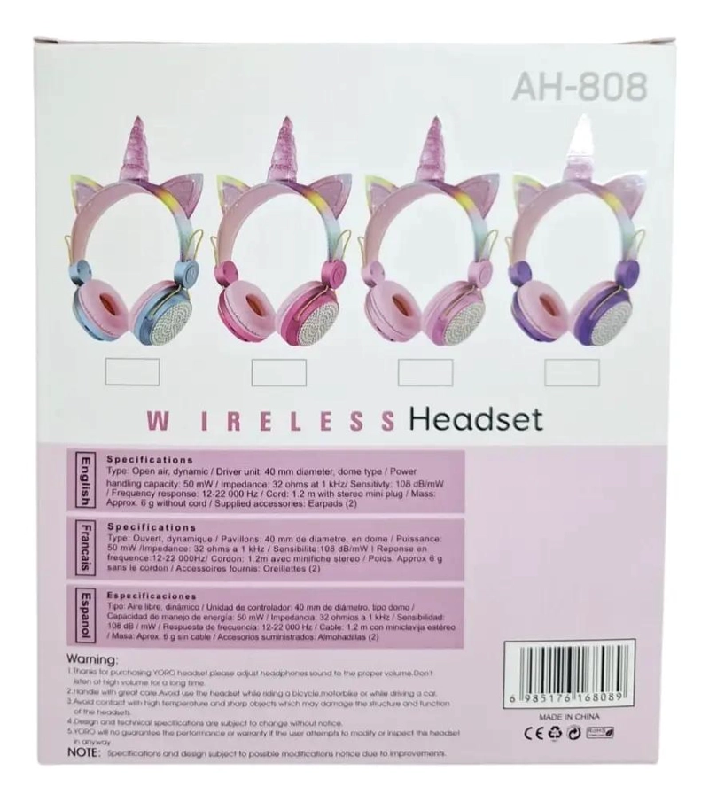 AUDIFONOS INALAMBRICOS BLUETOOTH DISEÑO UNICORNIO PARA NIÑAS - 4