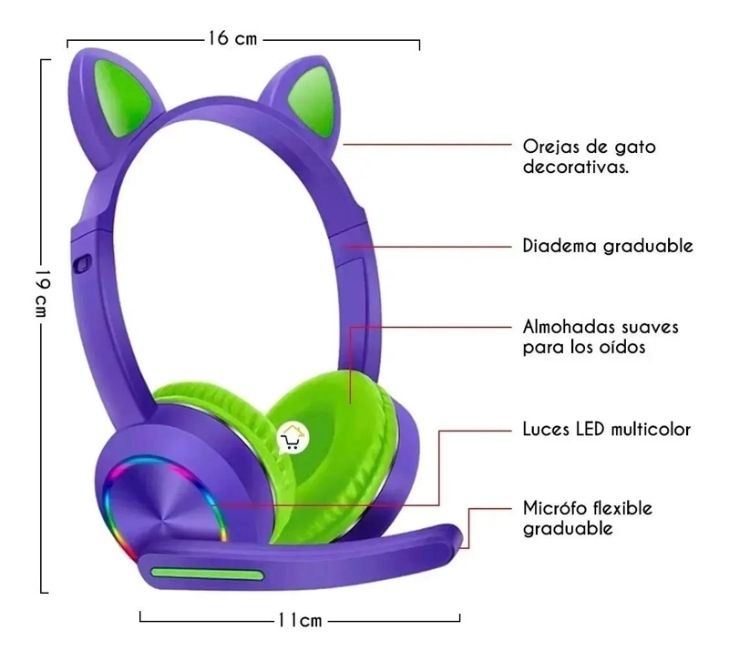 AUDIFONOS INFANTILES CON DIADEMA Y MICROFONO COLOR VIO - 3