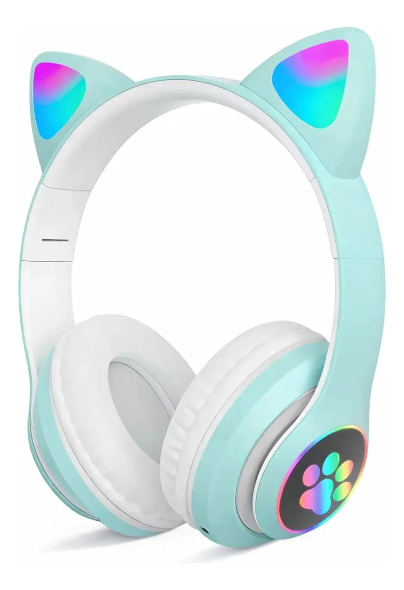 AUDIFONOS BLUETOOTH OREJAS DE GATO CON LUZ LED RGB RECARG - 1