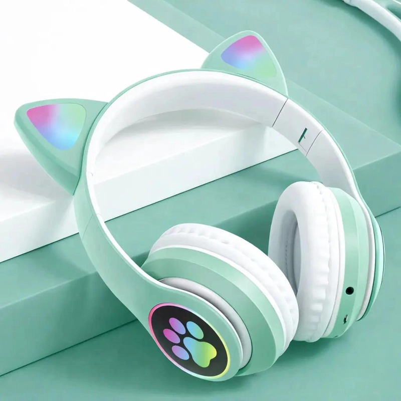 AUDIFONOS BLUETOOTH OREJAS DE GATO CON LUZ LED RGB RECARG - 5