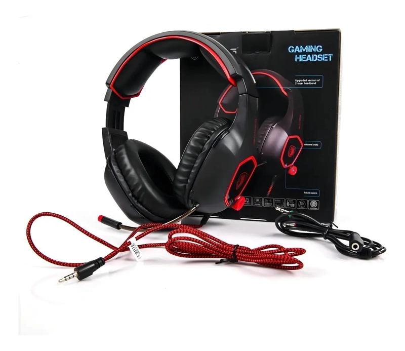 AUDIFONOS SADES SA-818 NEGRO Y ROJO CON MICROFONO - 1
