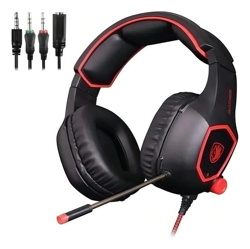 AUDIFONOS SADES SA-818 NEGRO Y ROJO CON MICROFONO - 3