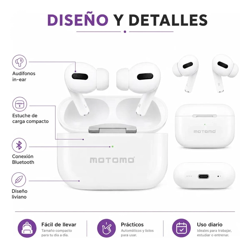 AUDIFONOS INALAMBRICOS BLUETOOTH COLOR BLANCO - 3