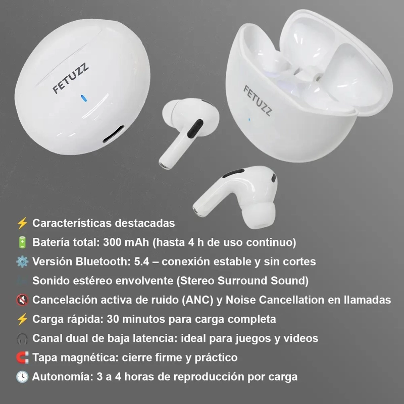 AUDIFONOS BLUETOOTH 5.4 INALAMBRICOS BLANCOS - 4