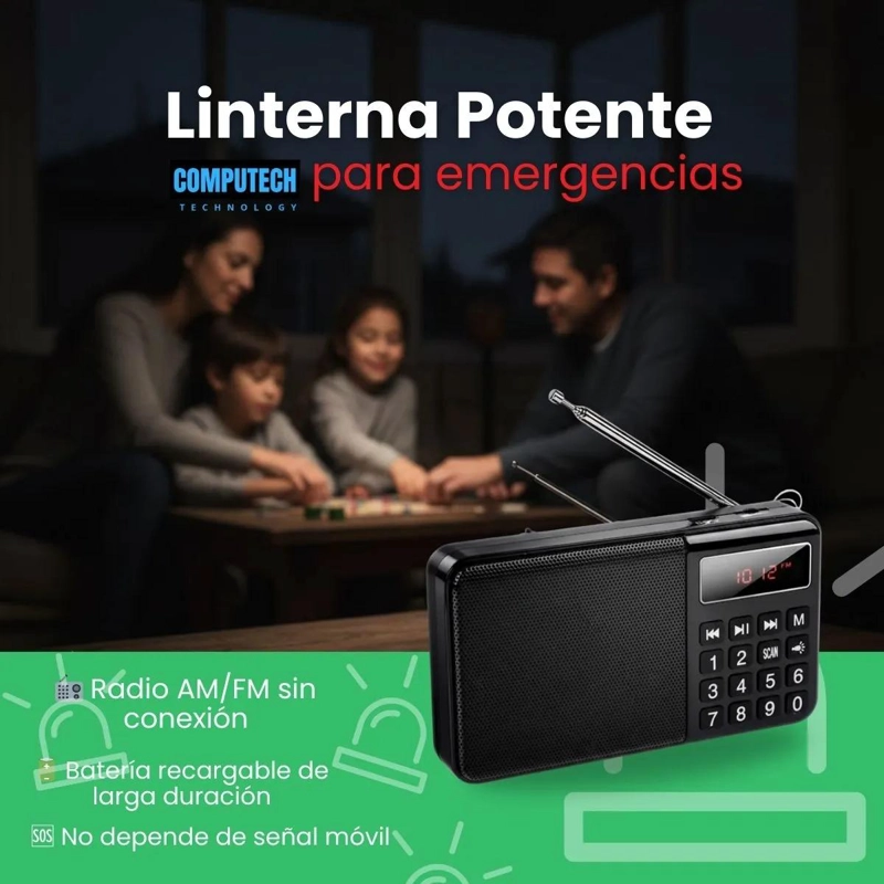 RADIO PORTATIL RECARGABLE CON BLUETOOTH Y LINTERNA - 2