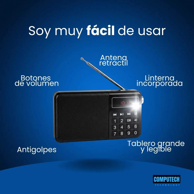 RADIO PORTATIL RECARGABLE CON BLUETOOTH Y LINTERNA - 3