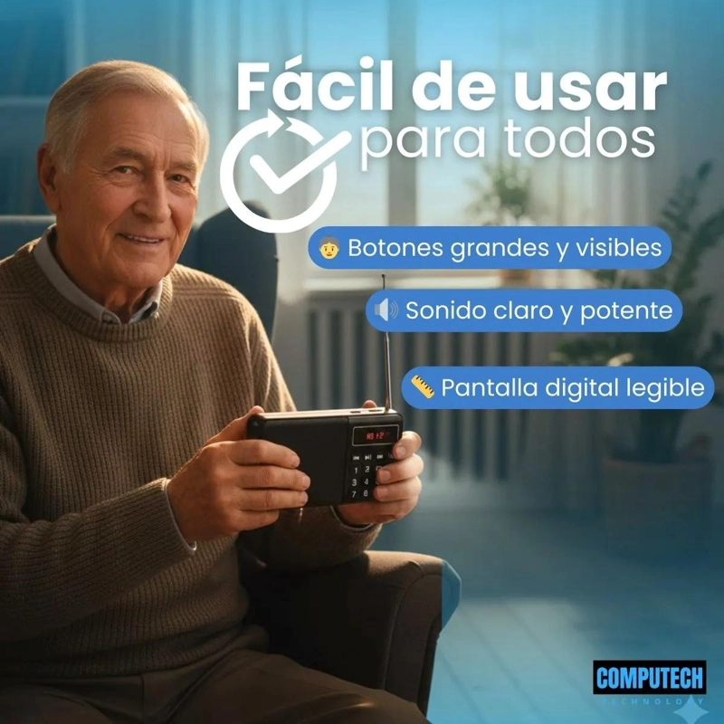 RADIO PORTATIL RECARGABLE CON BLUETOOTH Y LINTERNA - 4
