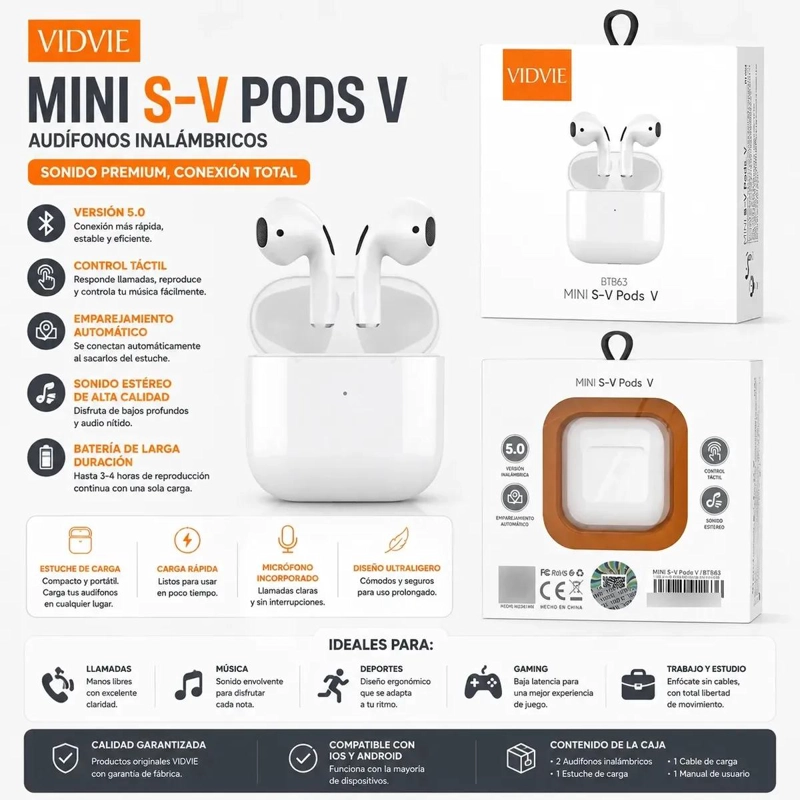 AUDIFONOS INALAMBRICOS MINI CON ESTUCHE DE CARGA - 2