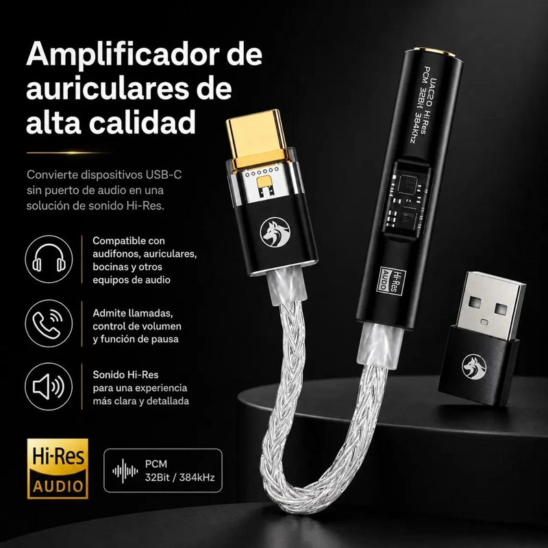 CONVERTIDOR AUDIO USB C A JACK 3.5MM CON DAC CX3199 - 2